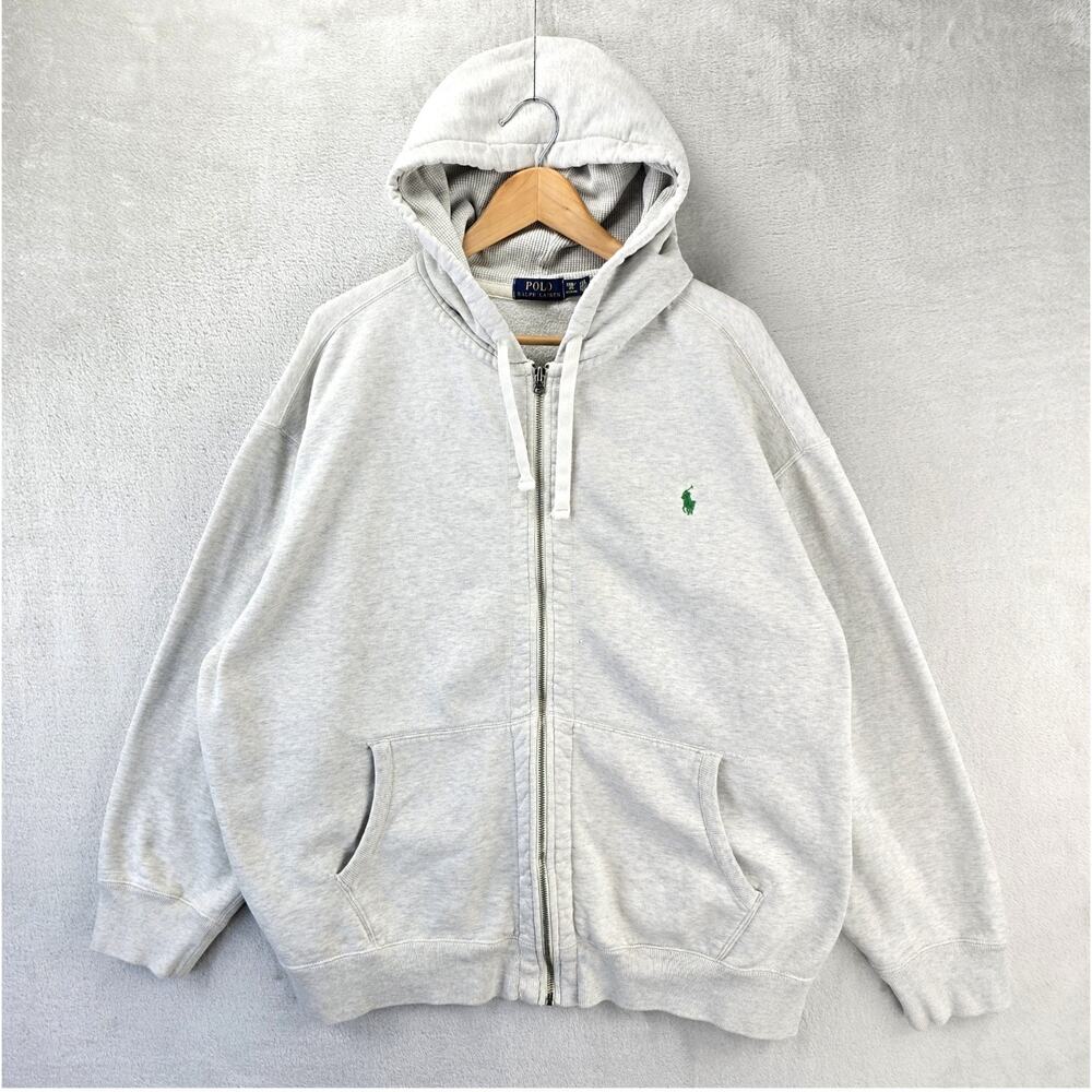 Polo Ralph Lauren Hoodie Mens 2XB Gray Full Zip Fleece Sweatshirt Pony Logo